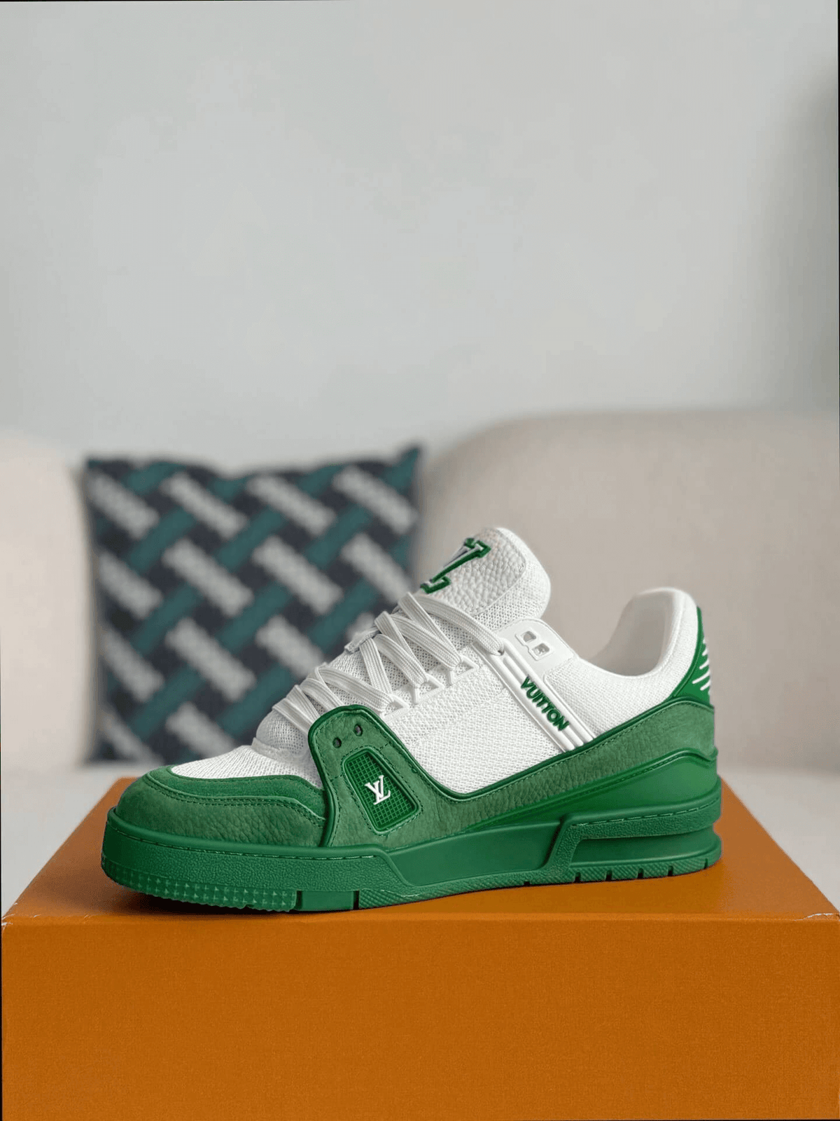 Louis Vuitton Trainer Green White Sneakers CUSTOM