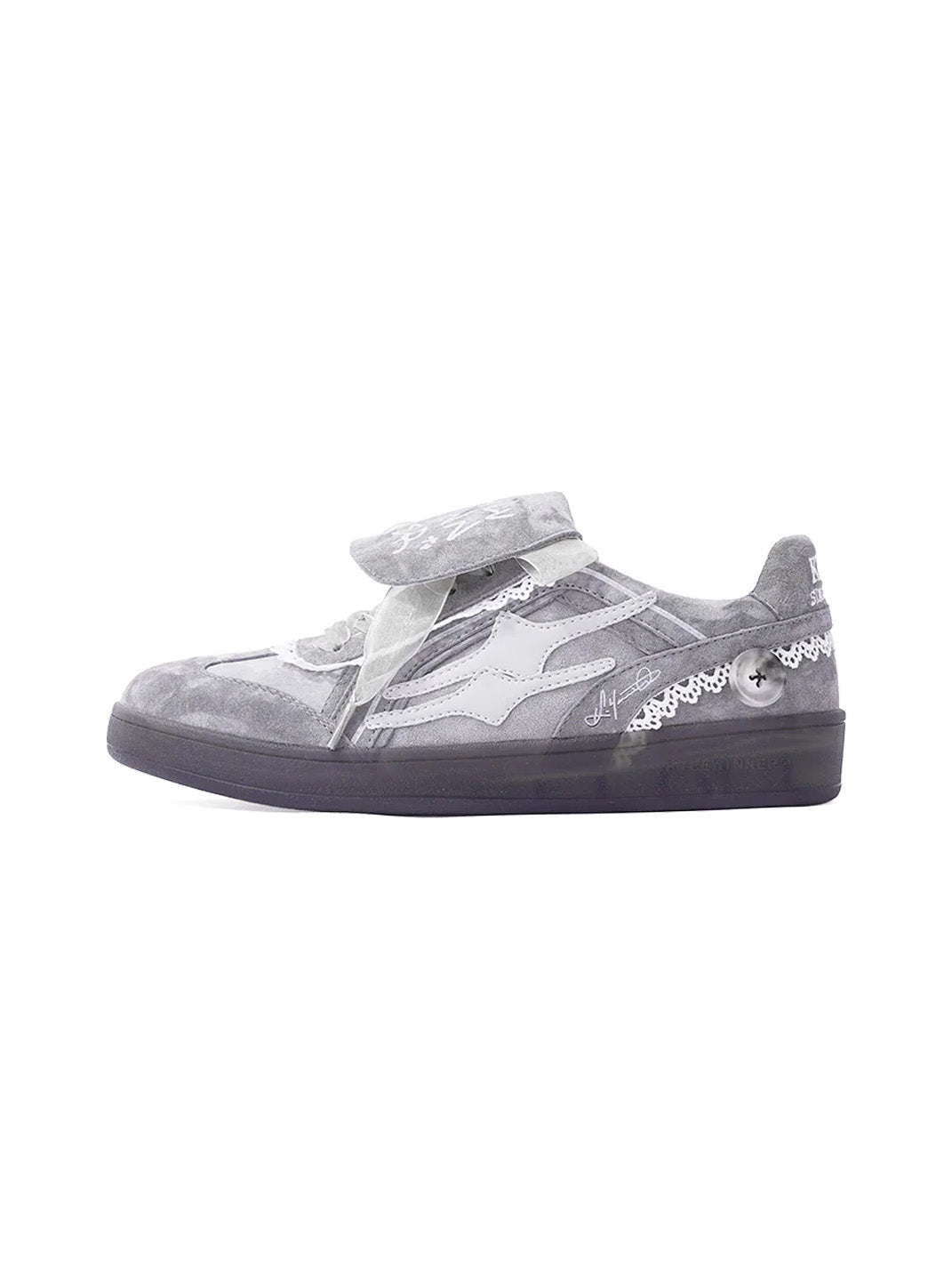 Grey Lace-Wrapped Retro Trainer Sneakers - Skipkicks