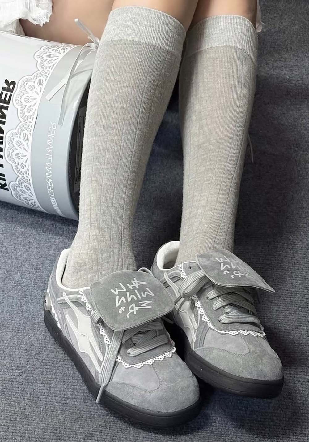 Grey Lace-Wrapped Retro Trainer Sneakers - Skipkicks