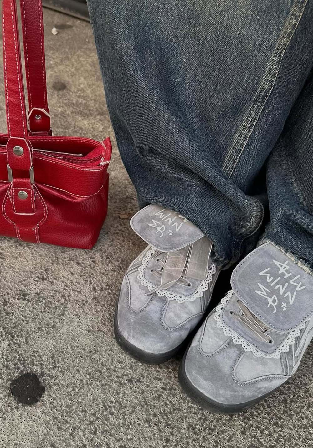 Grey Lace-Wrapped Retro Trainer Sneakers - Skipkicks