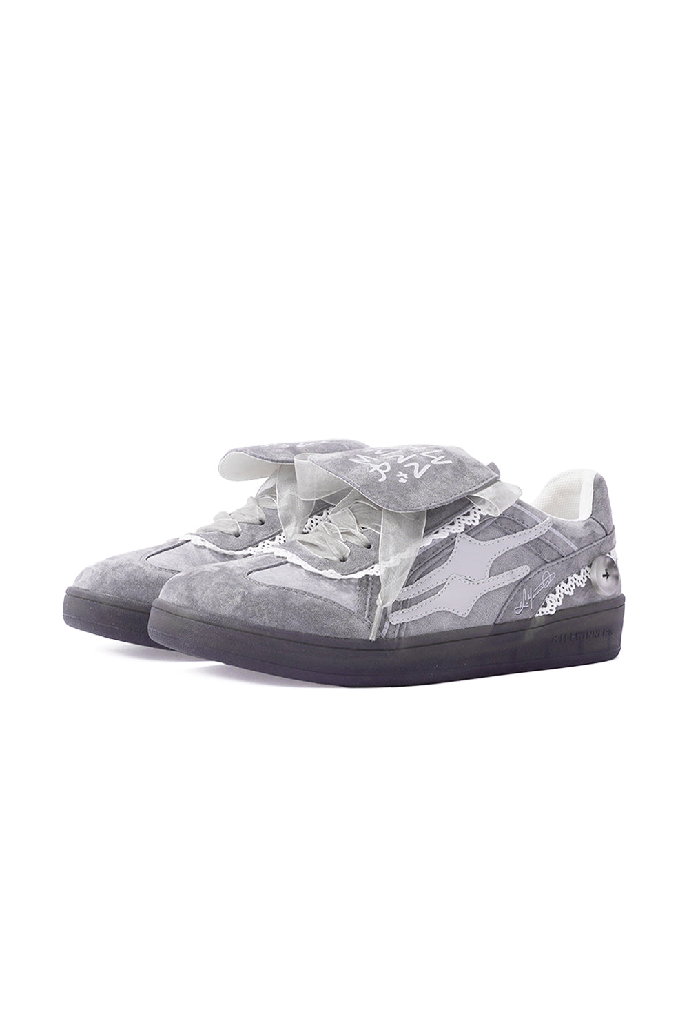 Grey Lace-Wrapped Retro Trainer Sneakers - Skipkicks