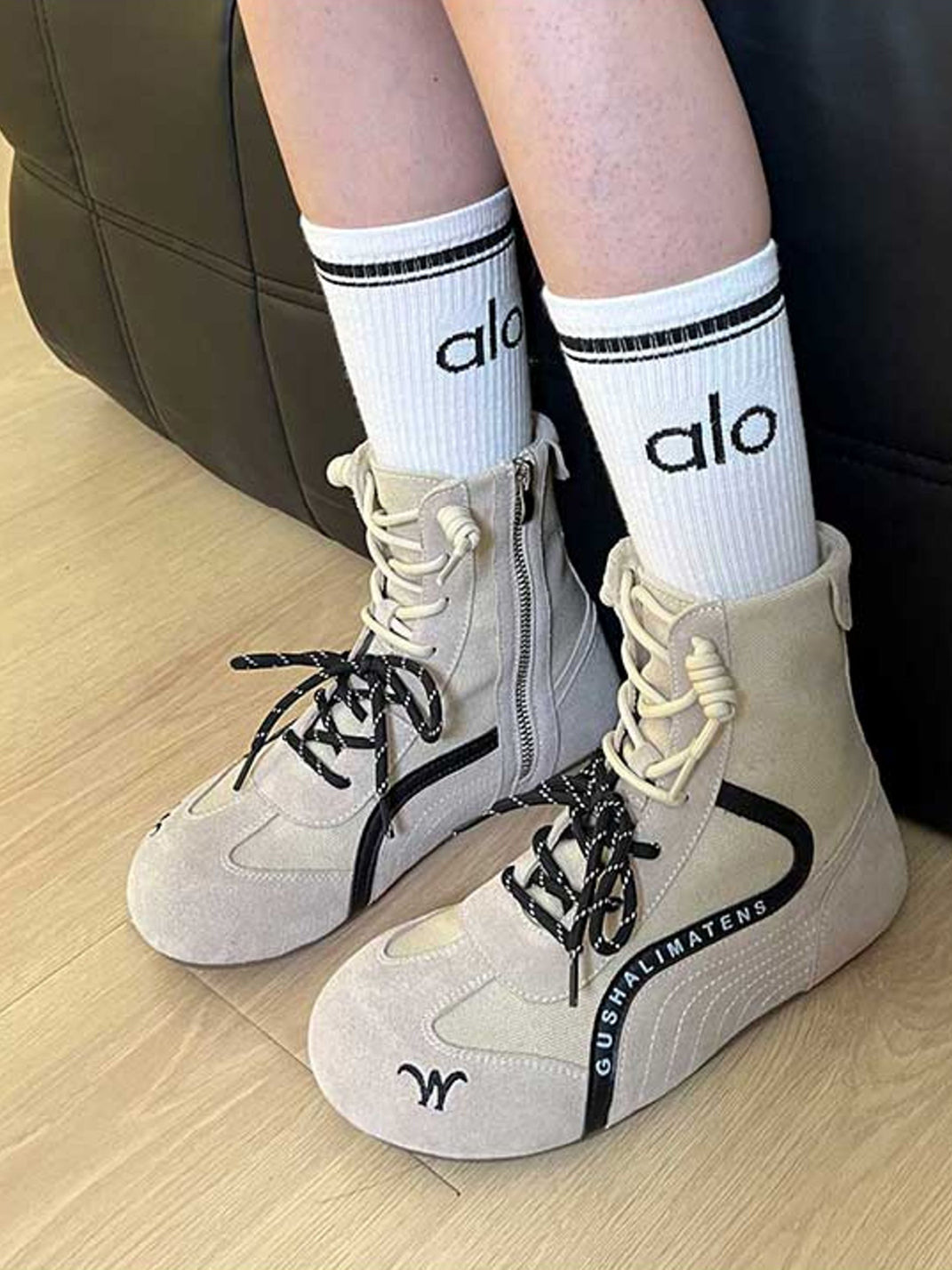 Double-Lace Suede Racing Training Boots - Skipkicks