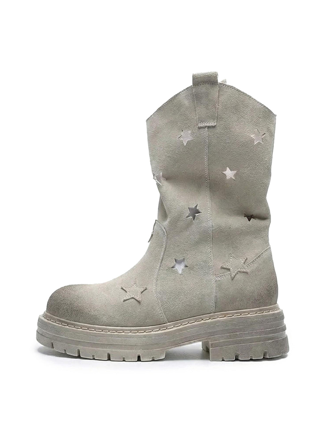 Gray Perforated-Star Nubuck Platform Boots - Skipkicks