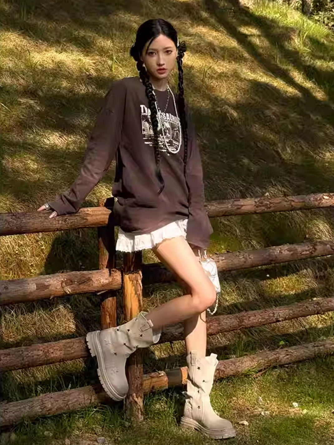 Gray Perforated-Star Nubuck Platform Boots - Skipkicks
