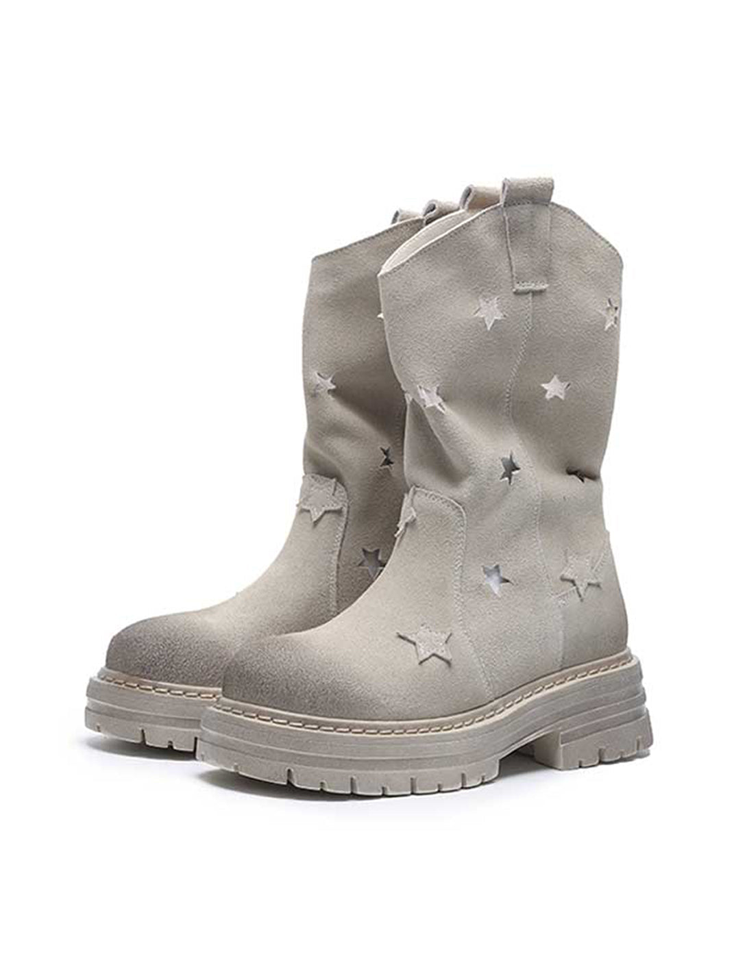 Gray Perforated-Star Nubuck Platform Boots - Skipkicks