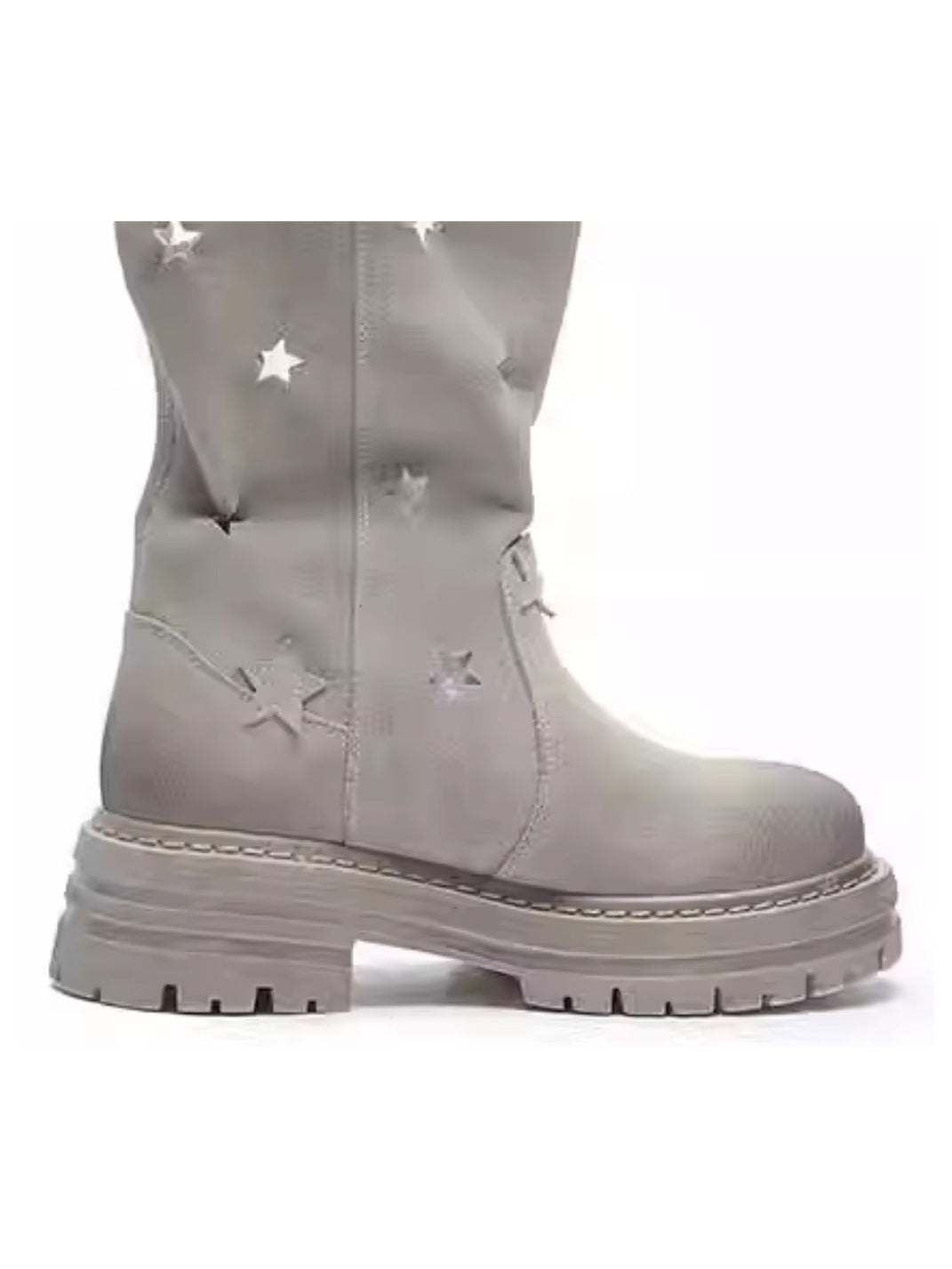 Gray Perforated-Star Nubuck Platform Boots - Skipkicks