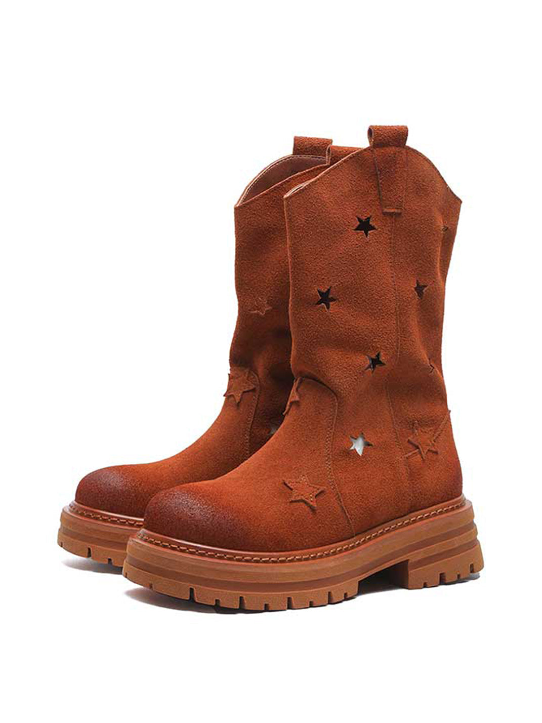 Gray Perforated-Star Nubuck Platform Boots - Skipkicks