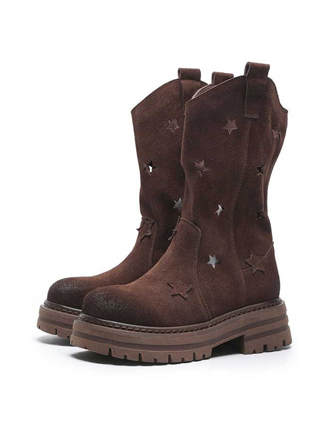 Gray Perforated-Star Nubuck Platform Boots - Skipkicks