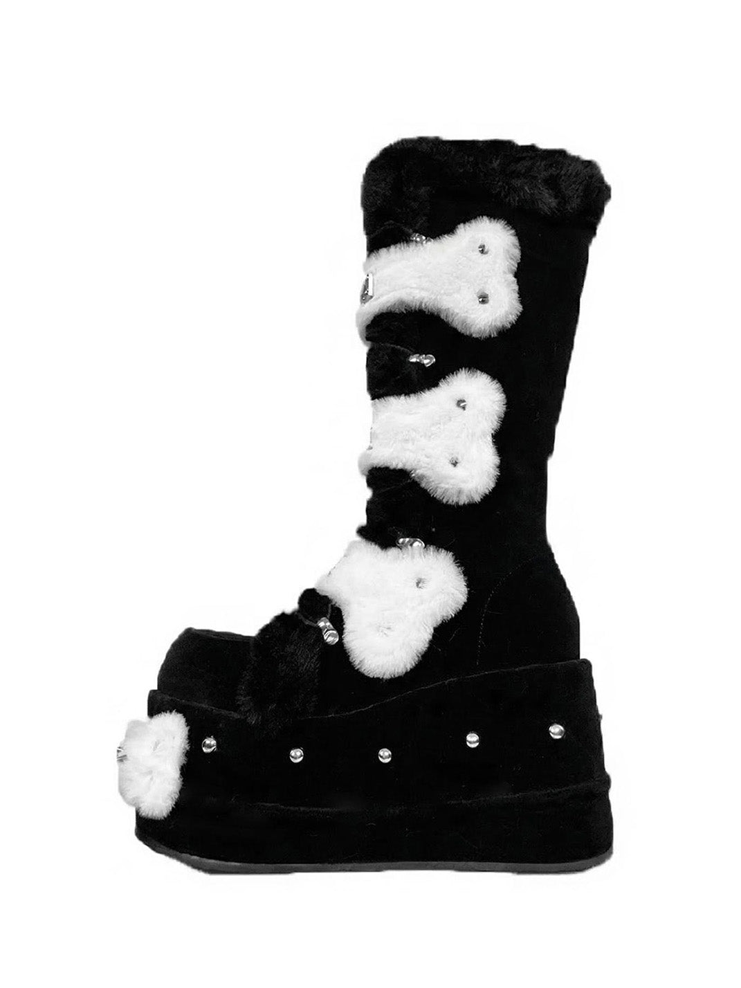 Black Bear-Applique Faux-Fur Platform Boots - Skipkicks
