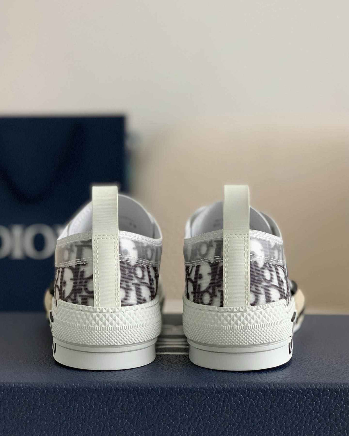 Dior B23 Low-Top Sneaker in White Dior Oblique Transparent Canvas with Gold-Tone Midsole Detail