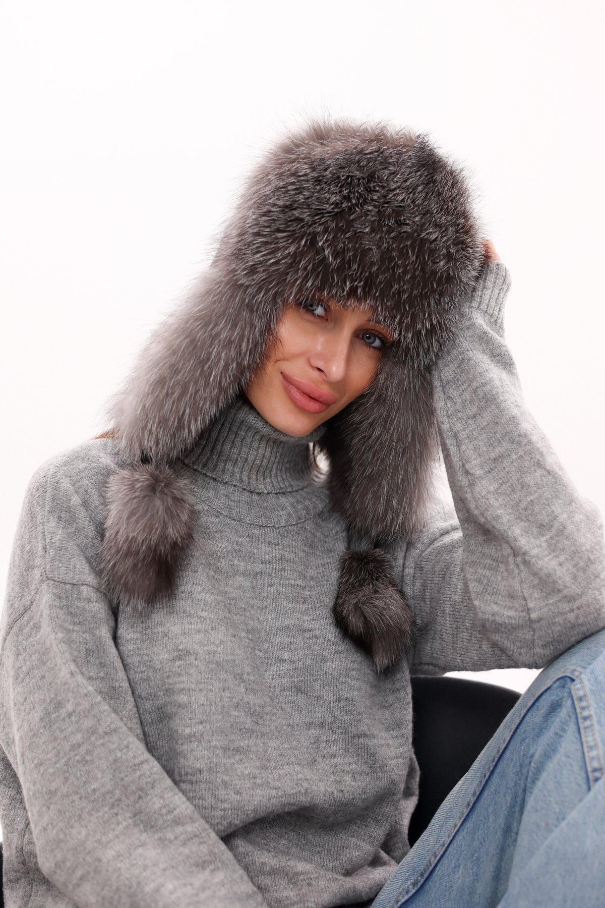Genuine Silver Fox Fur Genuine Leather Hat