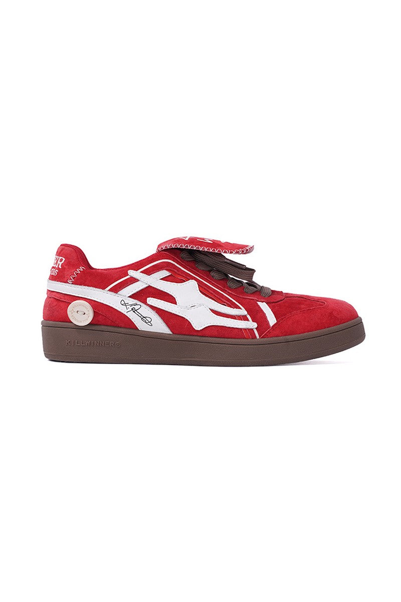 Red Suede Court Sneakers with White Logo - Skipkicks
