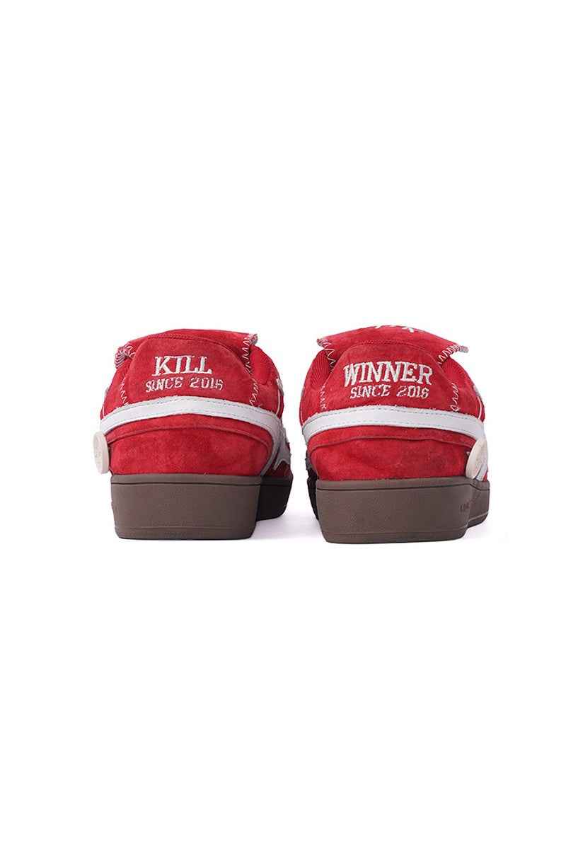 Red Suede Court Sneakers with White Logo