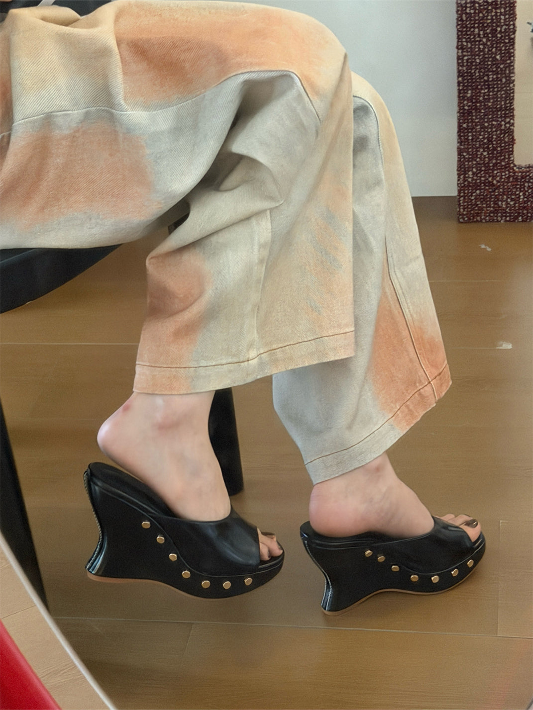 Studded Open-Toe Platform Wedge Mules - Skipkicks