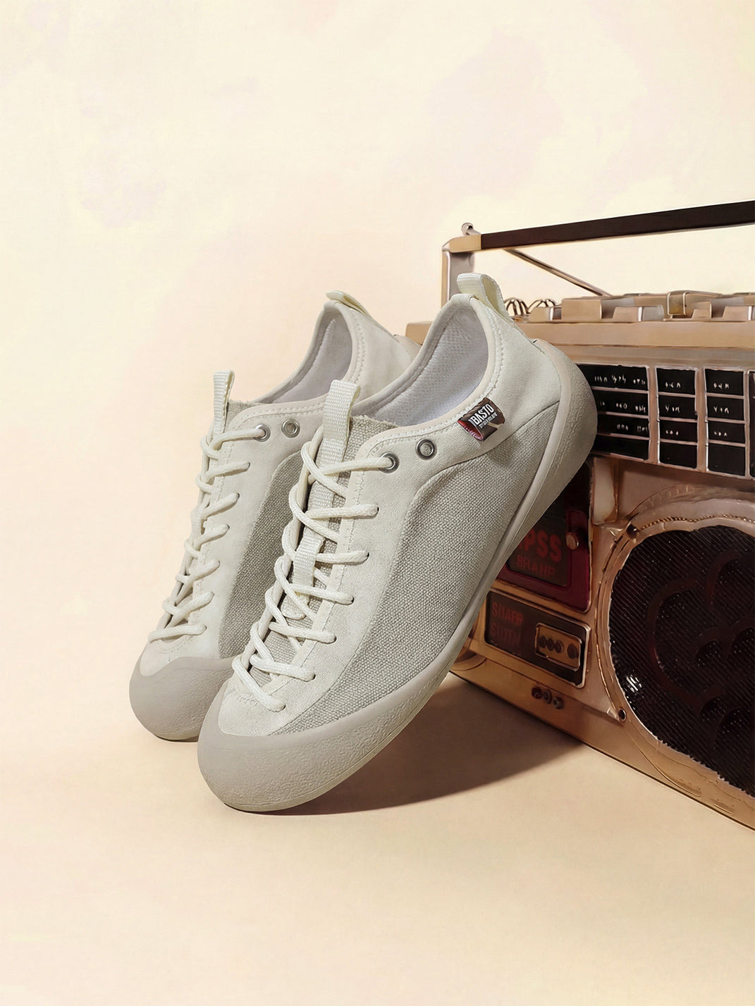 Ivory Mesh-Paneled Canvas Low-Top Sneakers - Skipkicks
