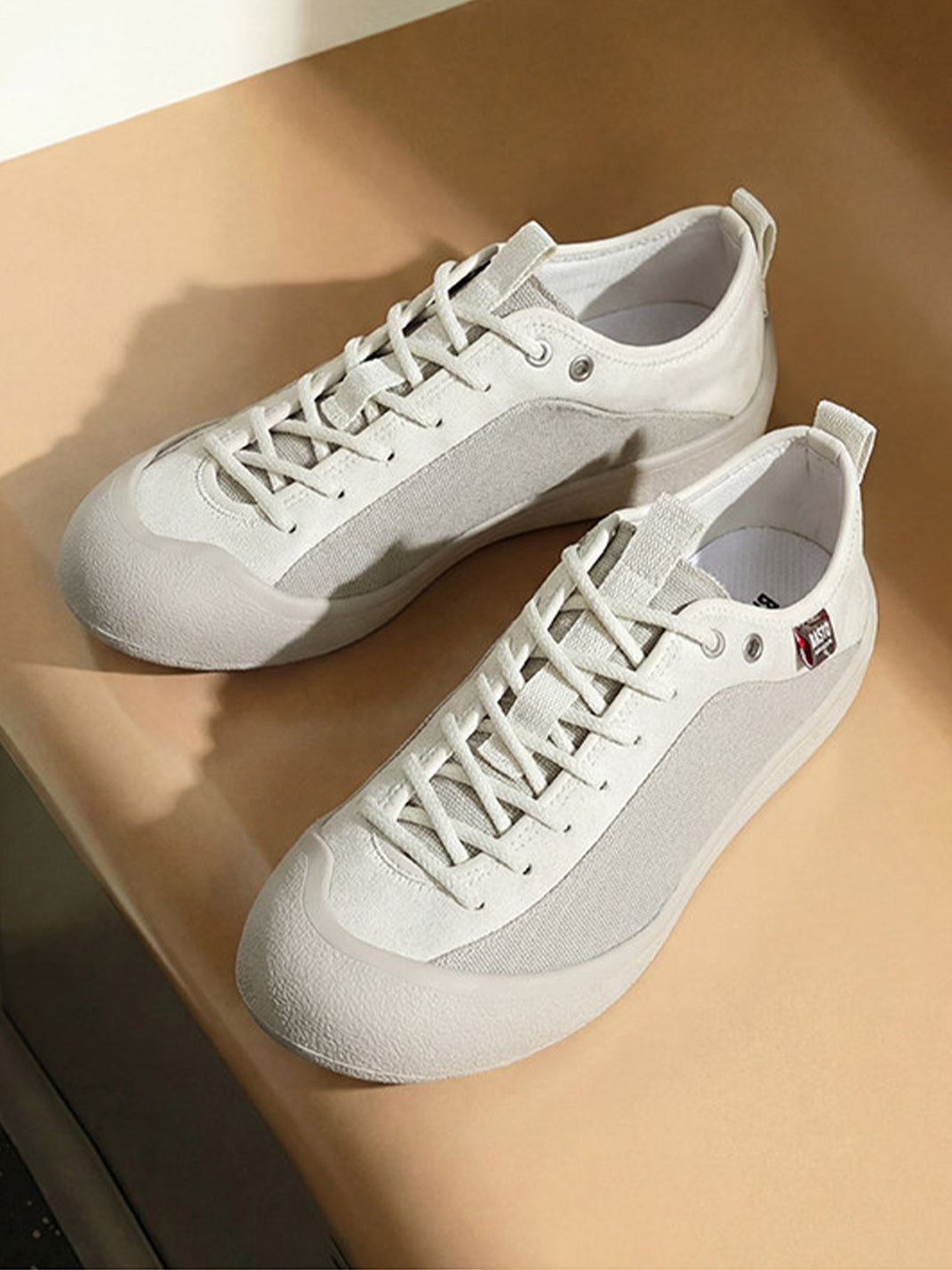 Ivory Mesh-Paneled Canvas Low-Top Sneakers - Skipkicks