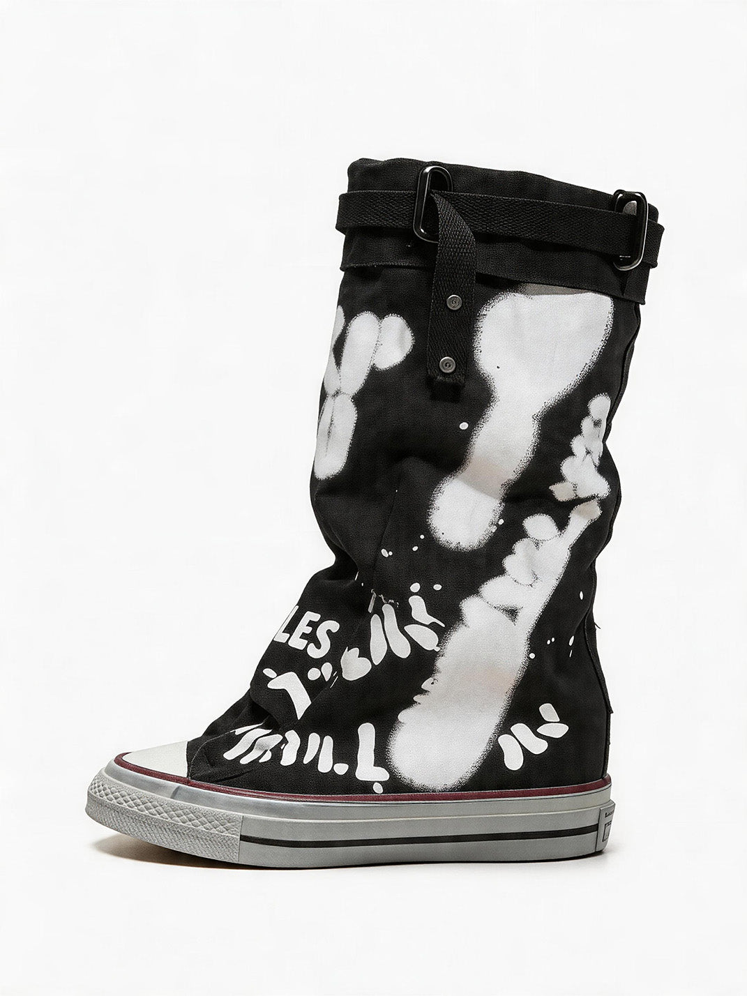 Graffiti Print Mid-Calf Canvas Boots - Skipkicks