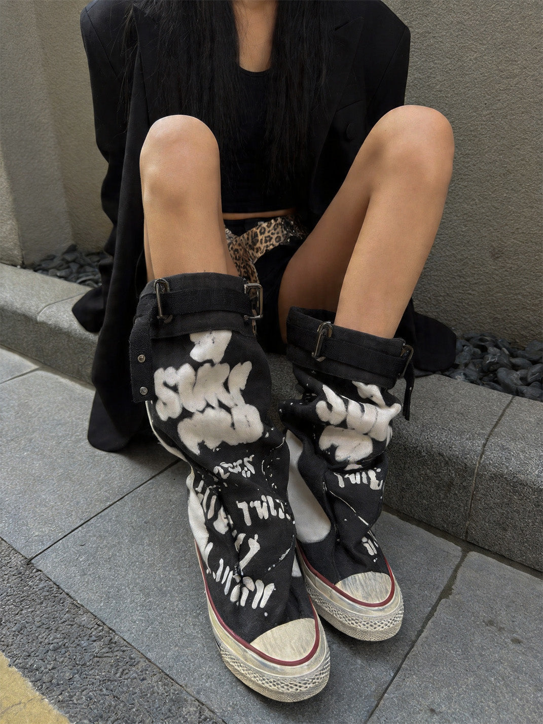 Graffiti Print Mid-Calf Canvas Boots - Skipkicks