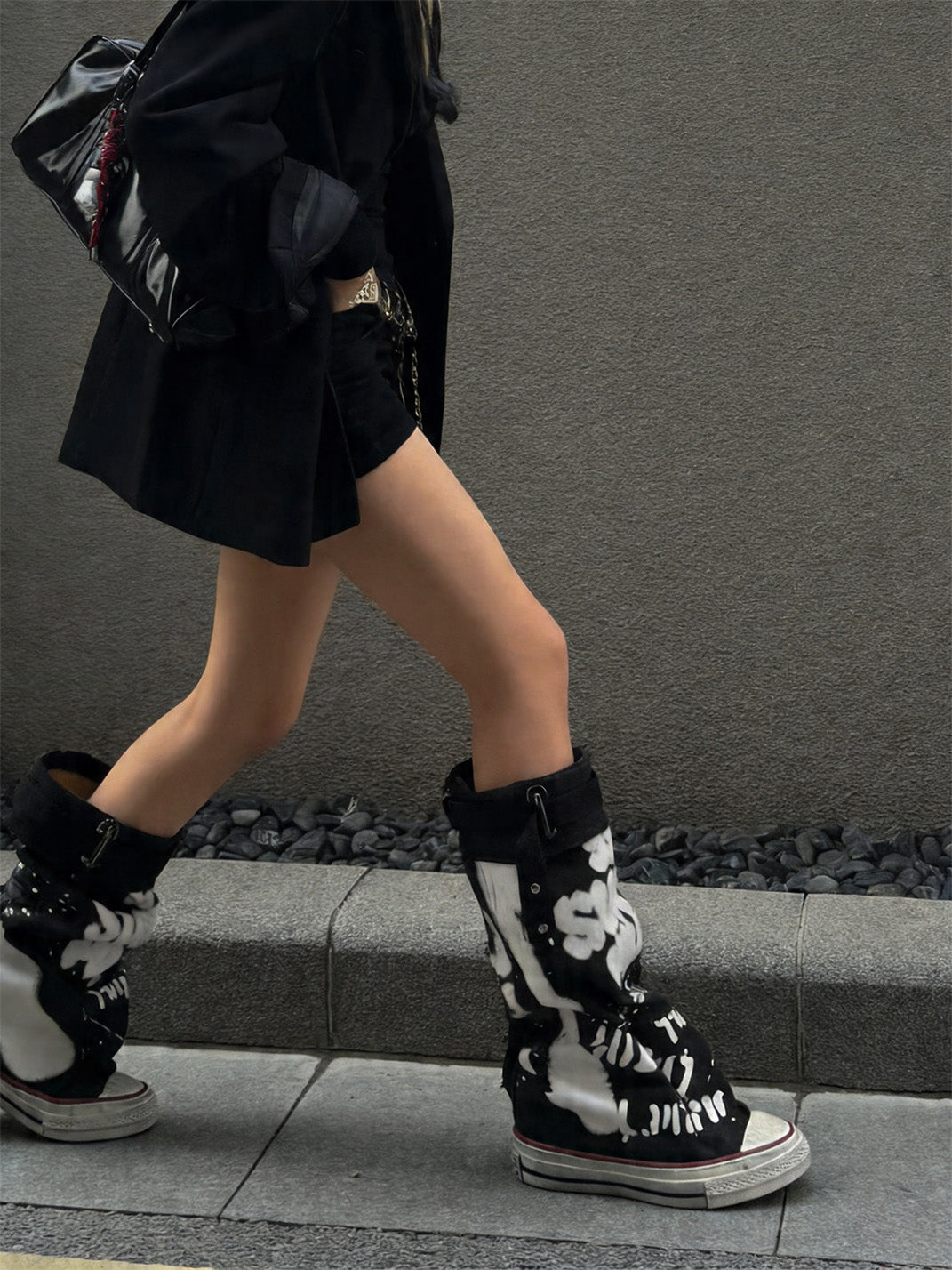 Graffiti Print Mid-Calf Canvas Boots - Skipkicks