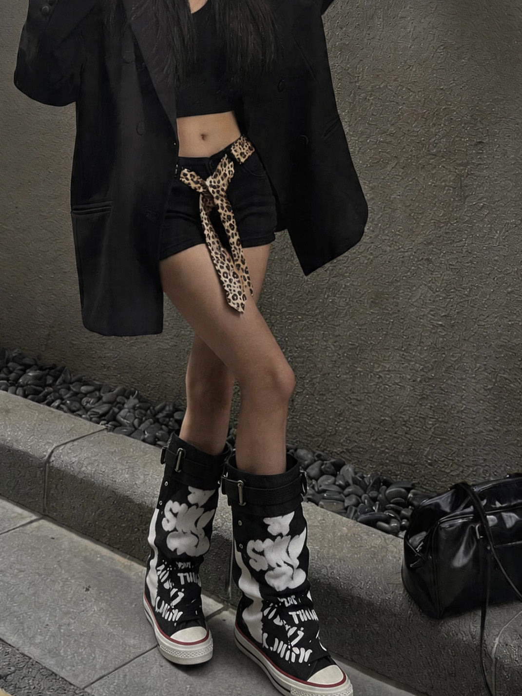 Graffiti Print Mid-Calf Canvas Boots - Skipkicks