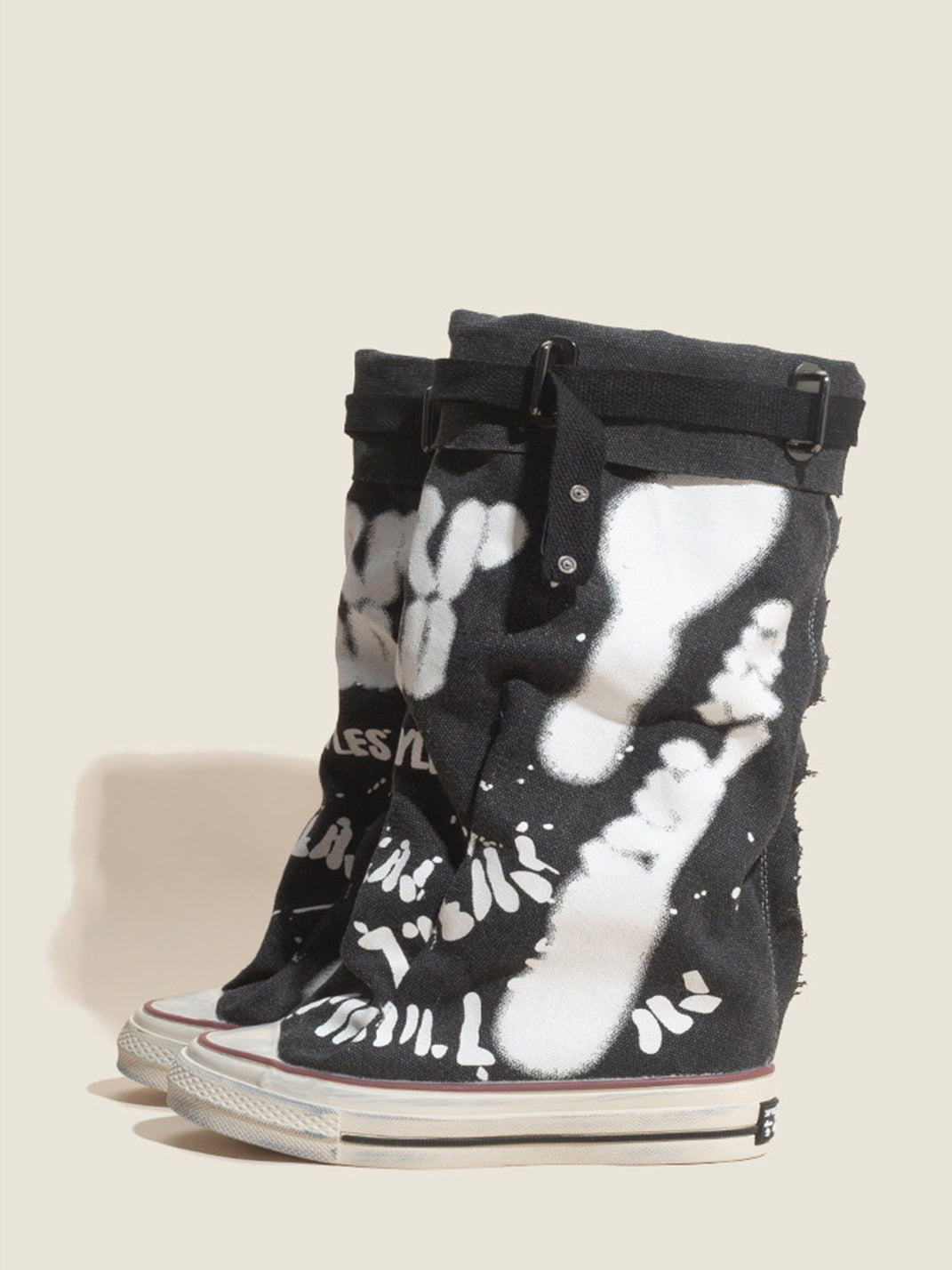 Graffiti Print Mid-Calf Canvas Boots - Skipkicks