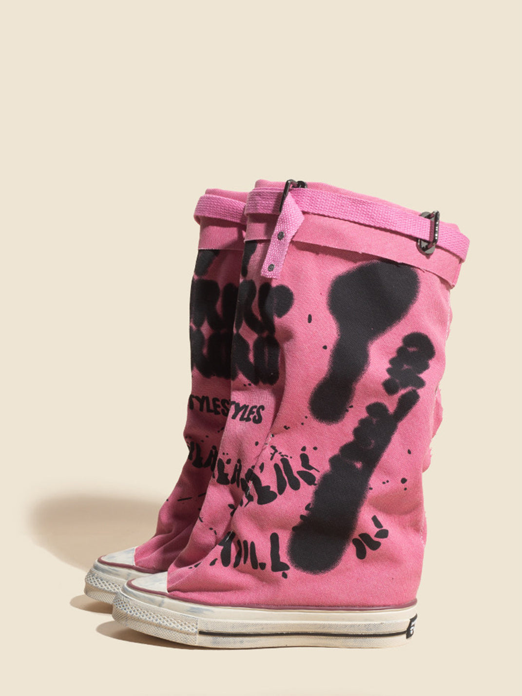Graffiti Print Mid-Calf Canvas Boots - Skipkicks