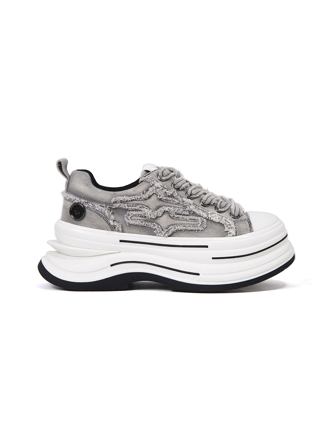 Gray Frayed-Canvas 7 cm Platform Sneakers - Skipkicks