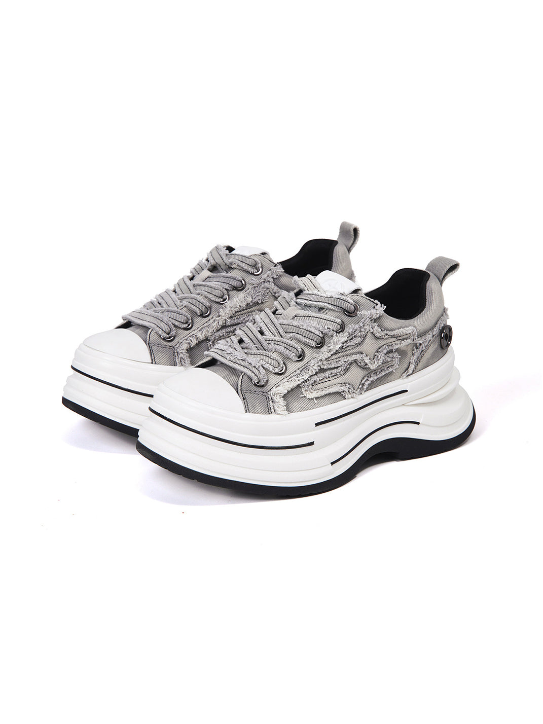 Gray Frayed-Canvas 7 cm Platform Sneakers - Skipkicks