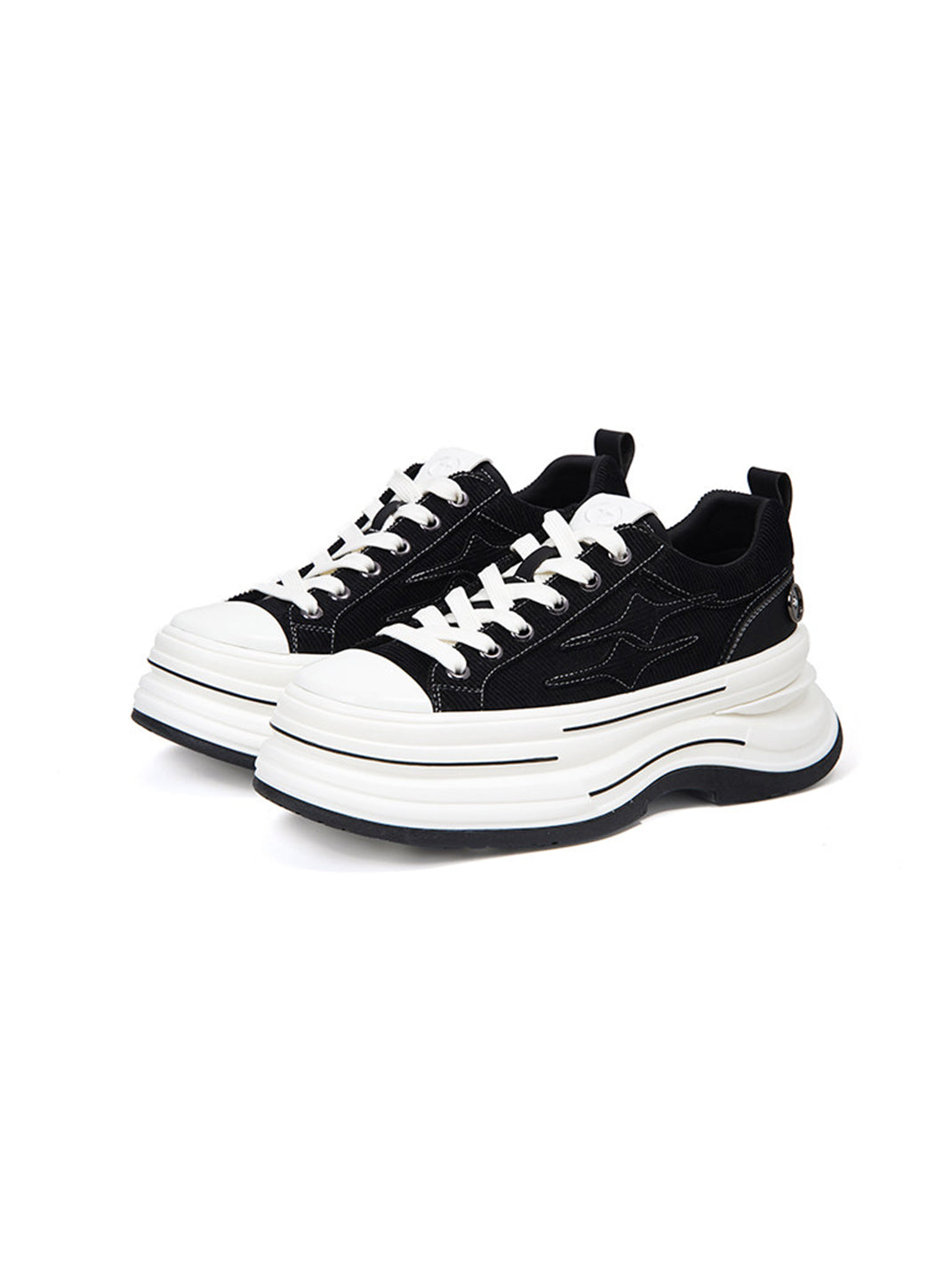Black 7 cm Layered-Platform Canvas Sneakers - Skipkicks