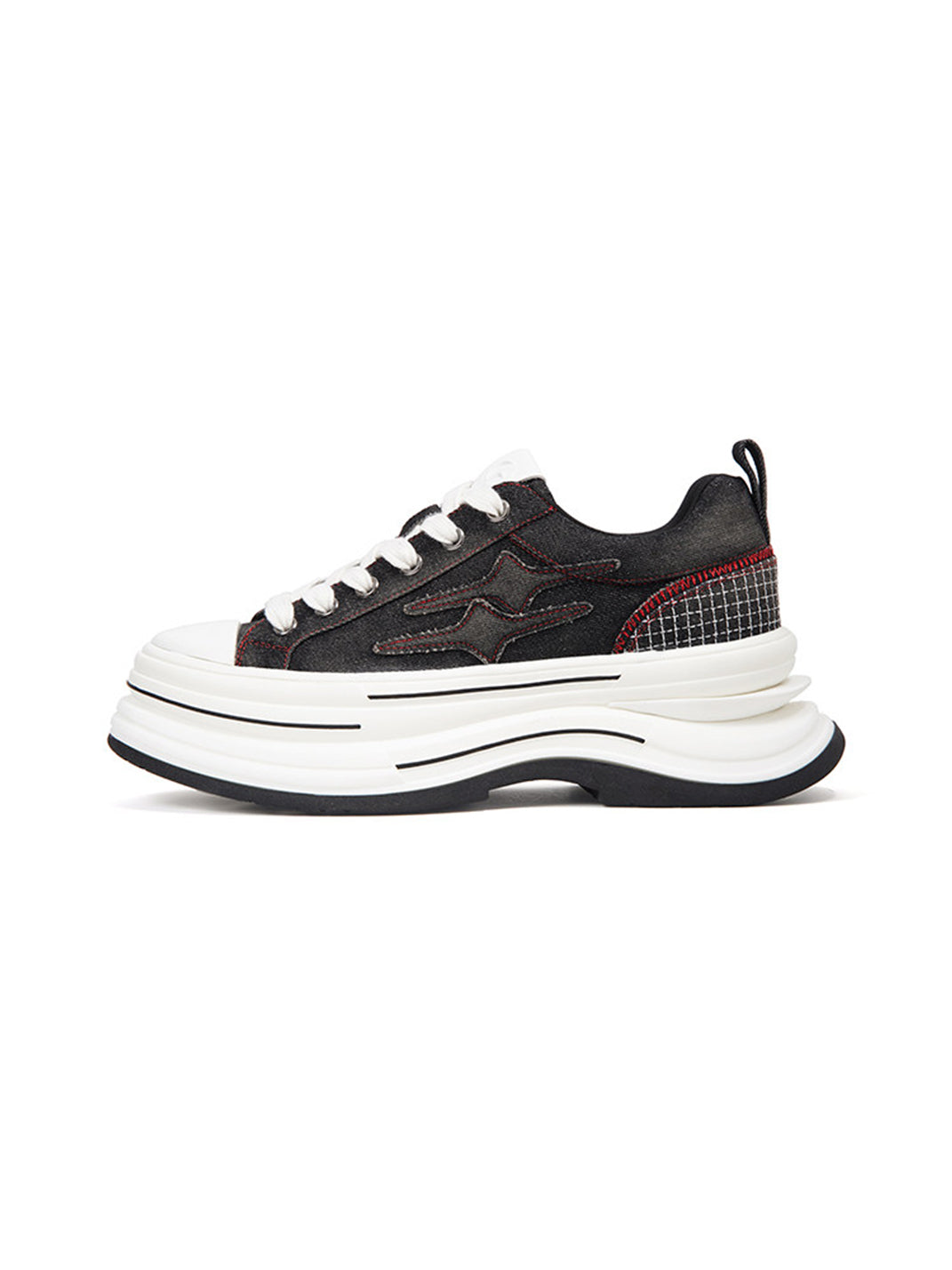 Black-Red 7 cm Layered Canvas Sneakers - Skipkicks