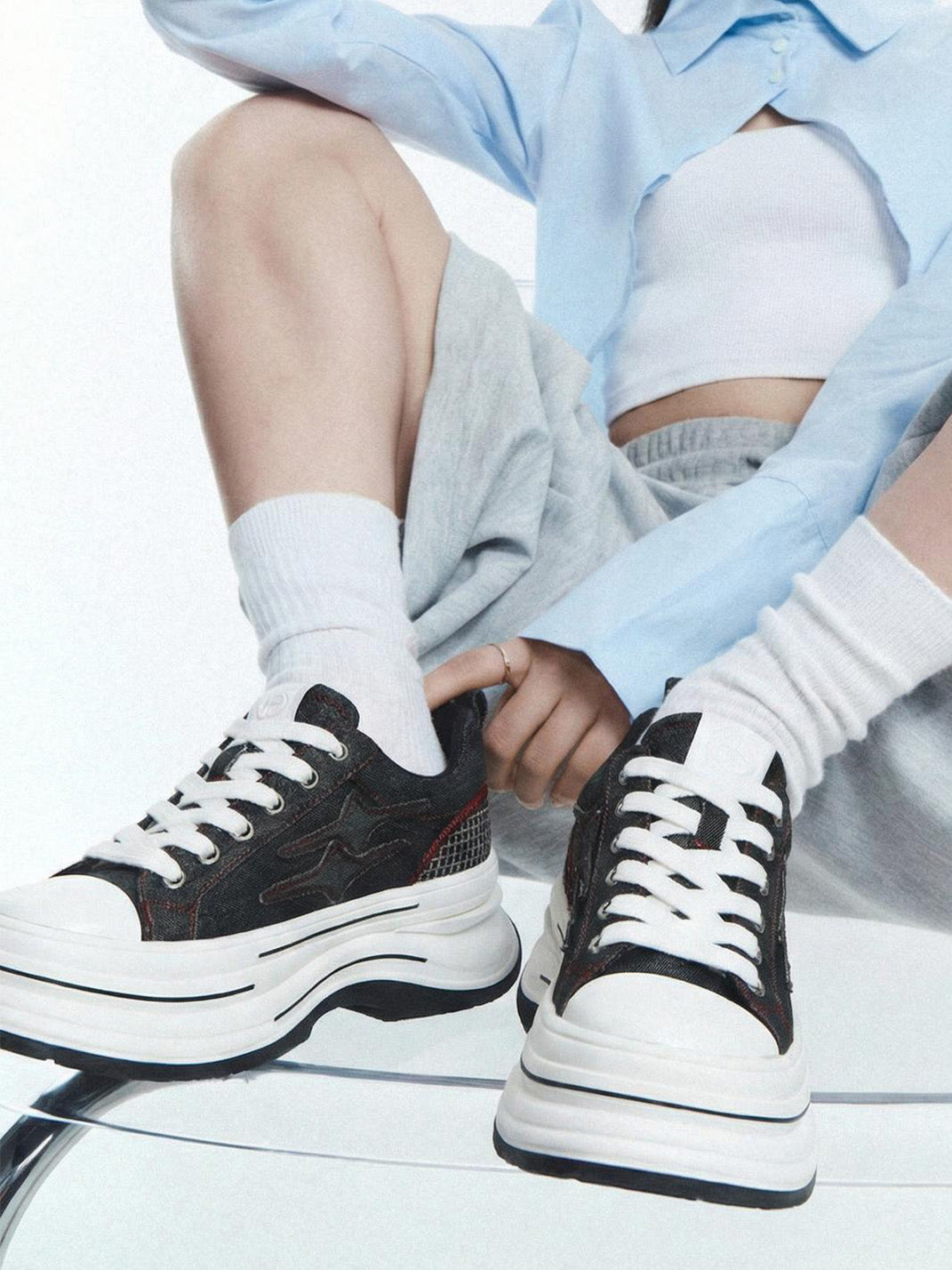Black-Red 7 cm Layered Canvas Sneakers - Skipkicks