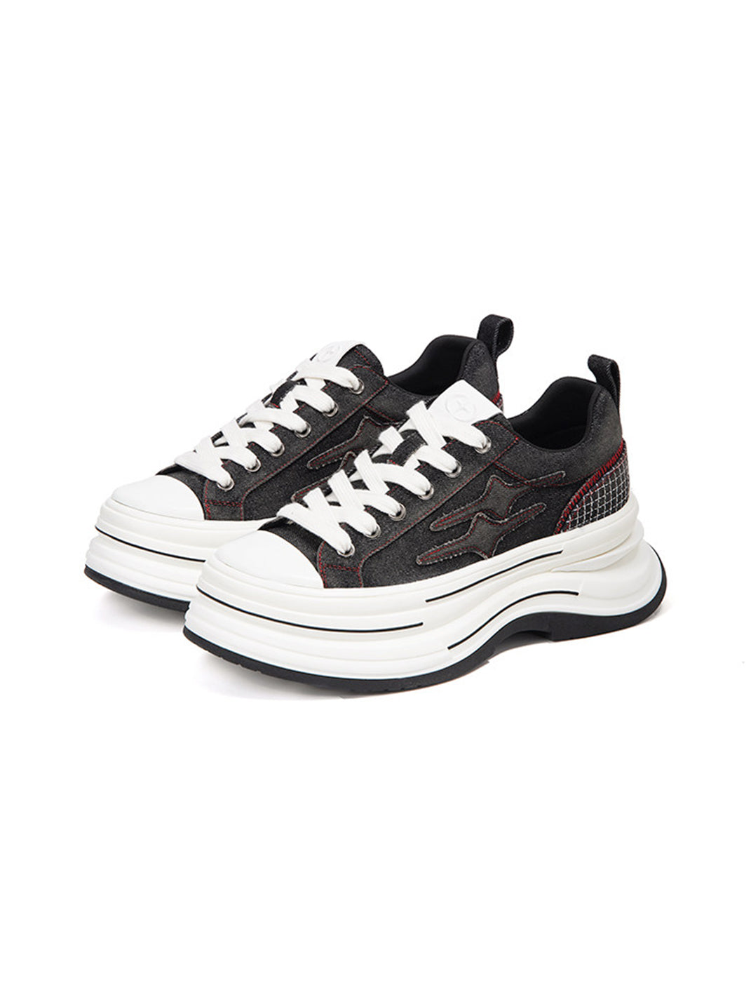 Black-Red 7 cm Layered Canvas Sneakers - Skipkicks