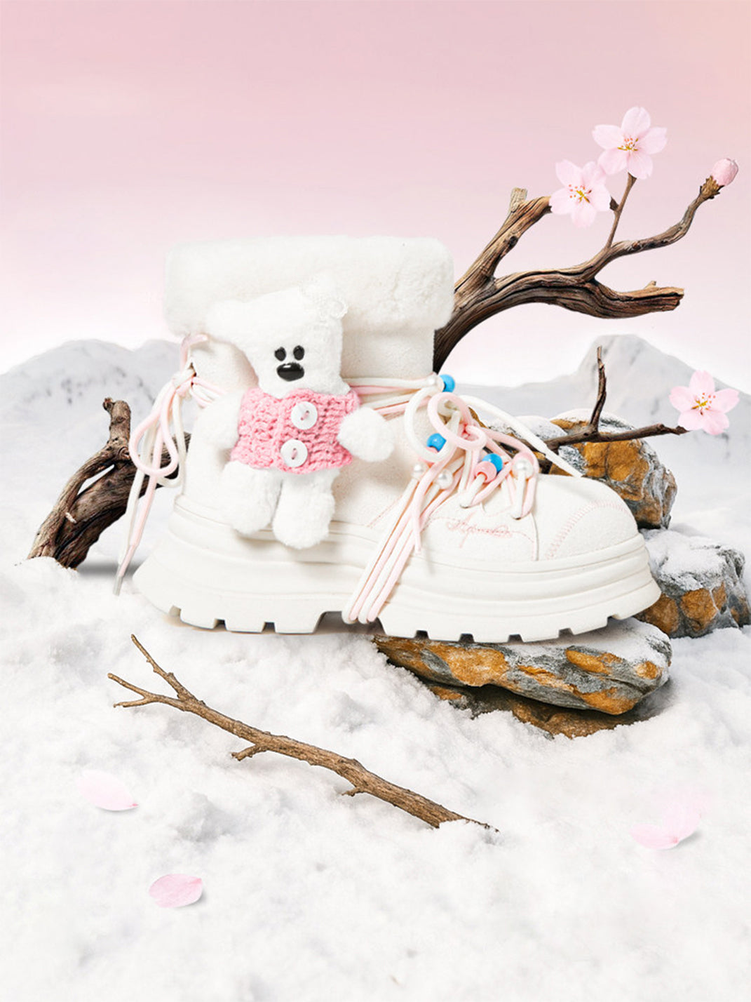 White Teddy-Lined Chunky Winter Boots - Skipkicks