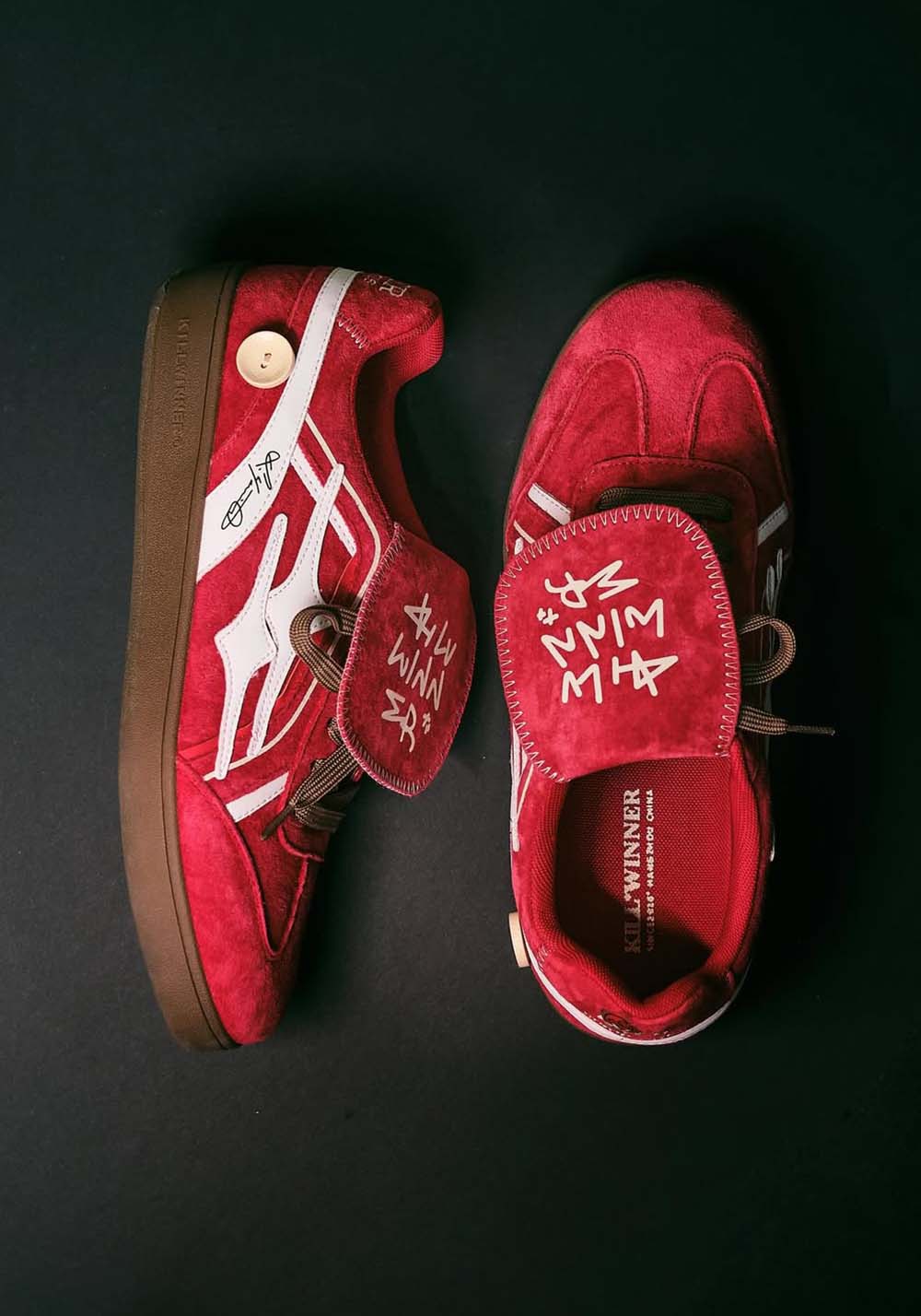 Red Suede Patchwork Low-Top Trainers - Skipkicks