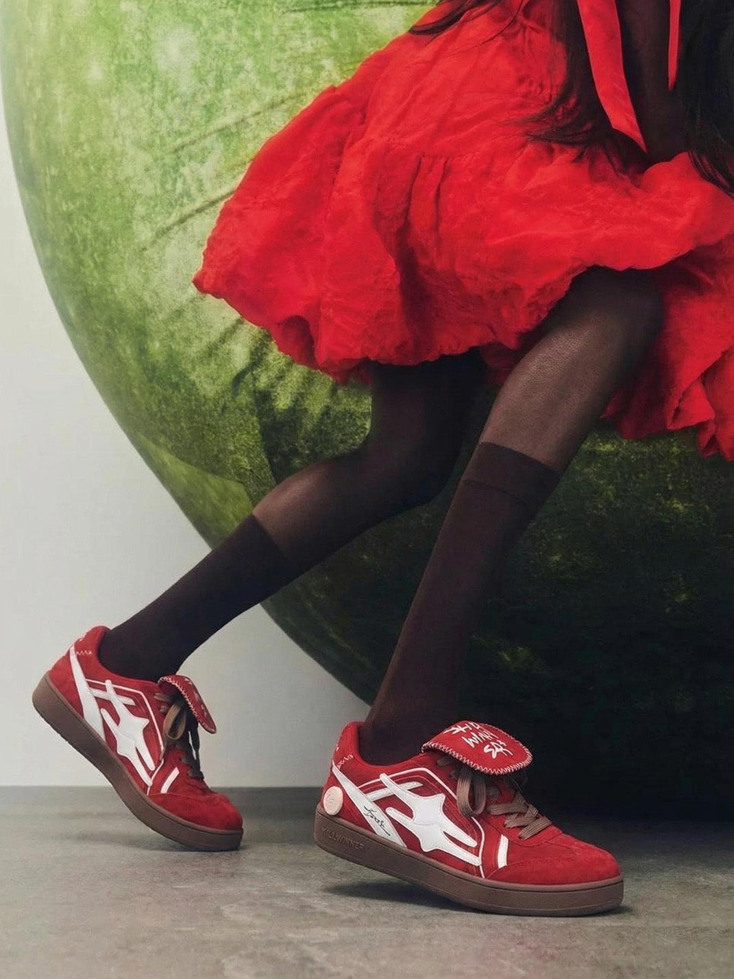 Red Suede Patchwork Low-Top Trainers - Skipkicks