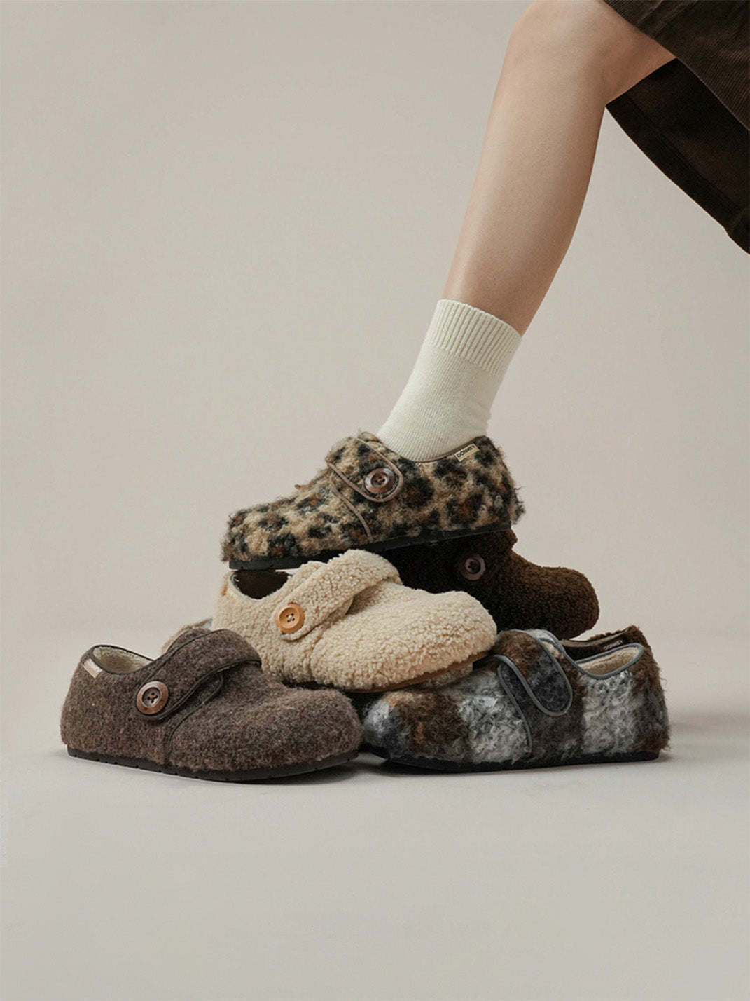 Leopard Faux-Fur Velcro Slip-On Shoes - Skipkicks