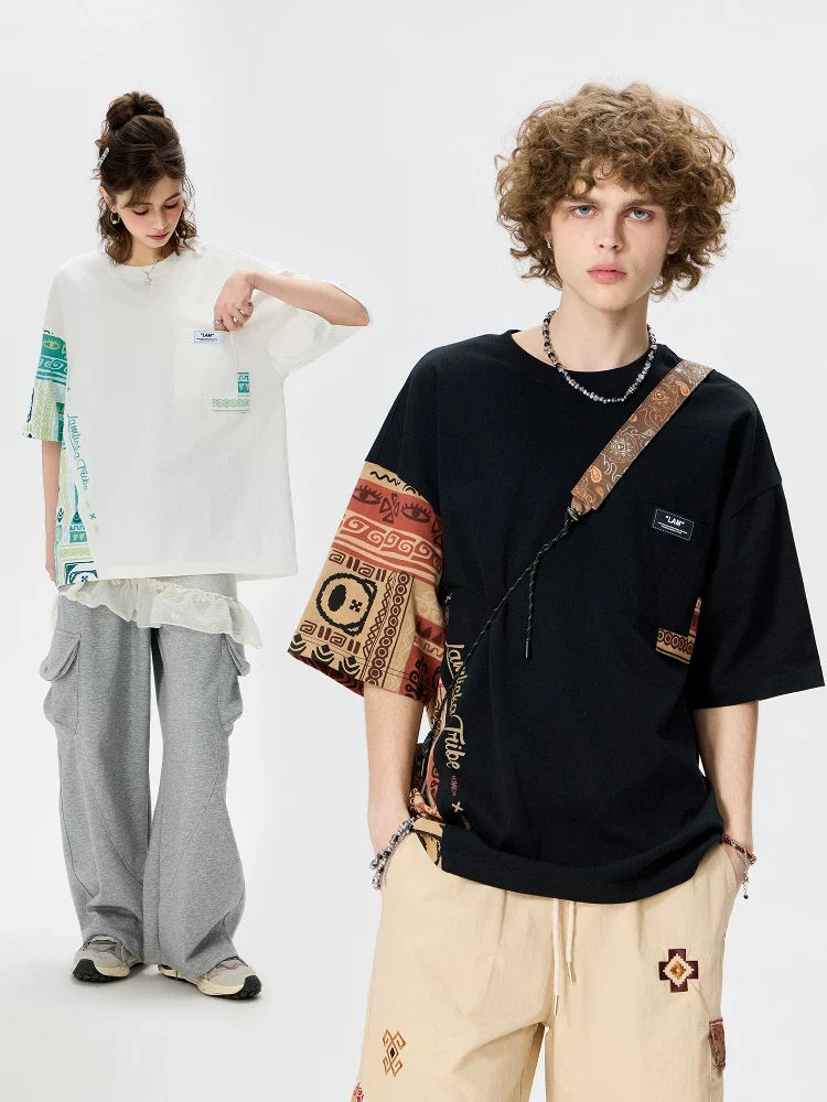 Ethnic Panel Oversized Cotton T-Shirt