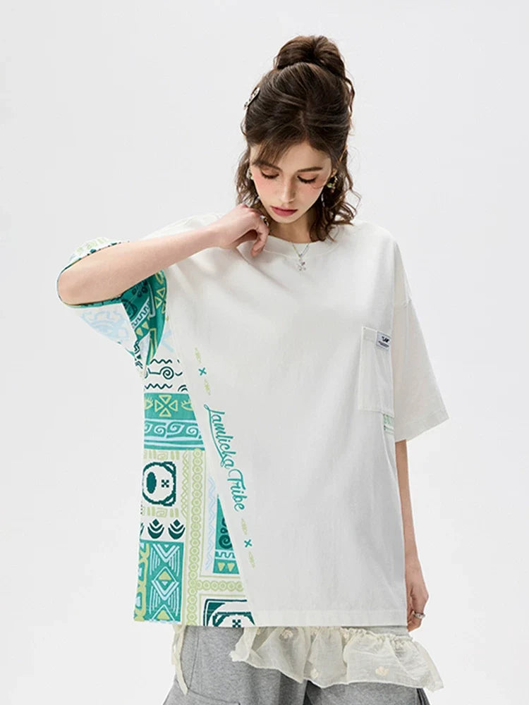 Ethnic Panel Oversized Cotton T-Shirt