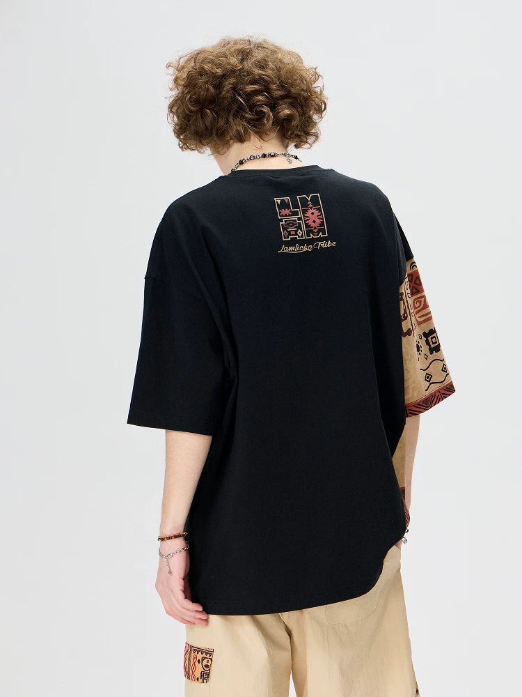 Ethnic Panel Oversized Cotton T-Shirt