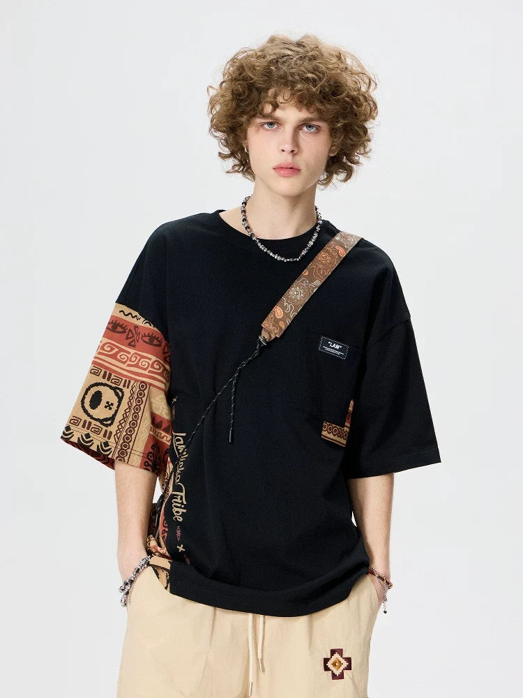 Ethnic Panel Oversized Cotton T-Shirt
