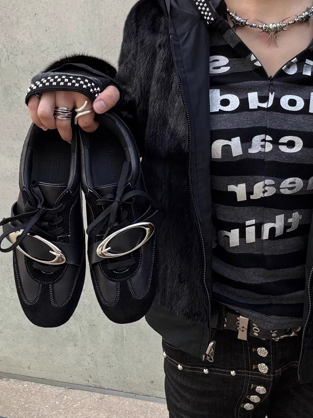 Metal-Panel Leather German Trainer Sneakers - Skipkicks