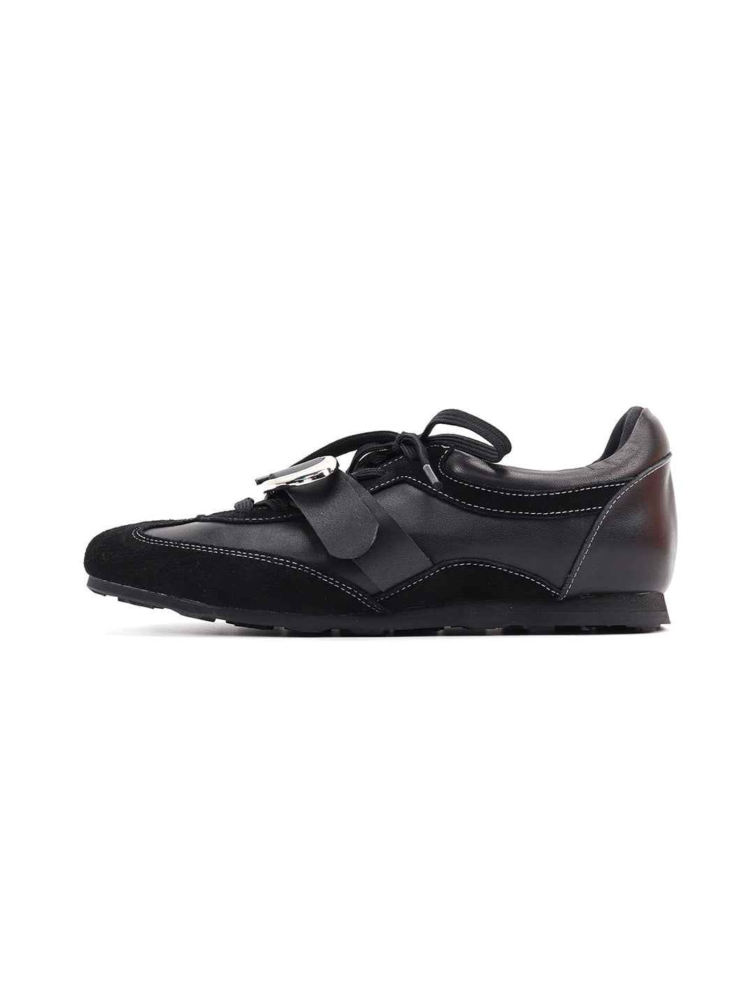 Metal-Panel Leather German Trainer Sneakers - Skipkicks