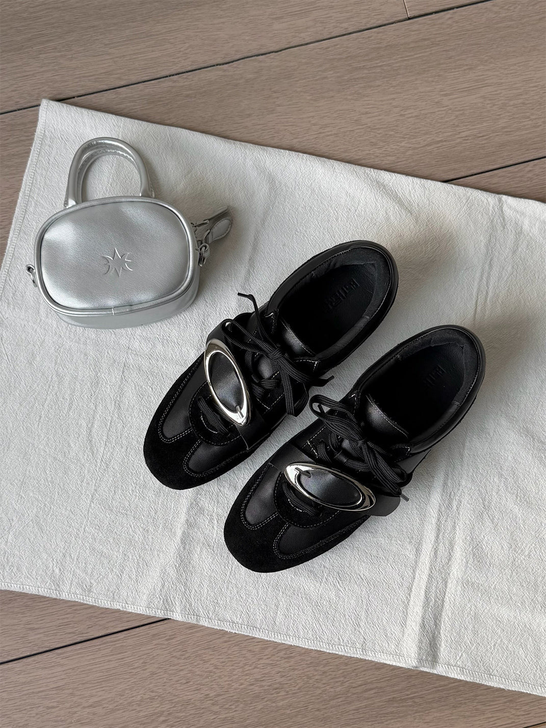 Metal-Panel Leather German Trainer Sneakers - Skipkicks
