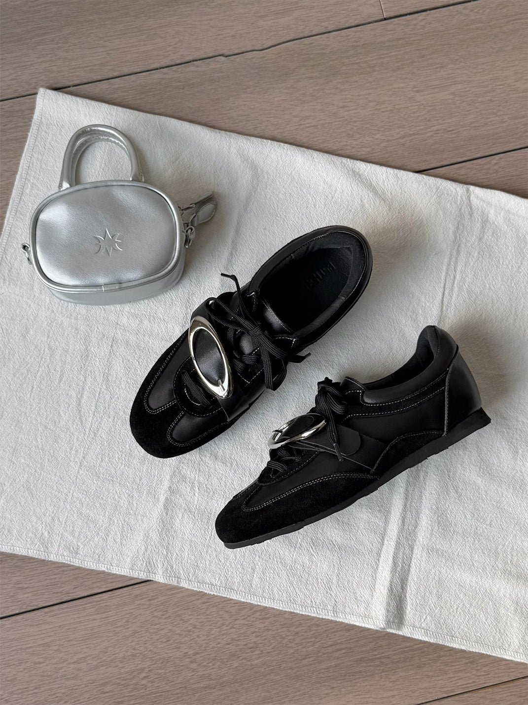Metal-Panel Leather German Trainer Sneakers - Skipkicks