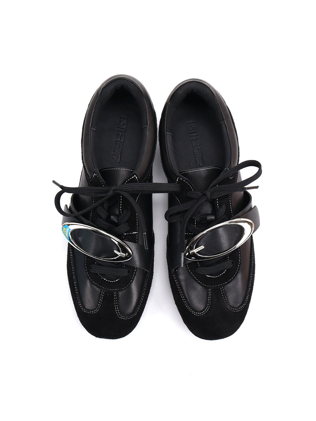 Metal-Panel Leather German Trainer Sneakers - Skipkicks