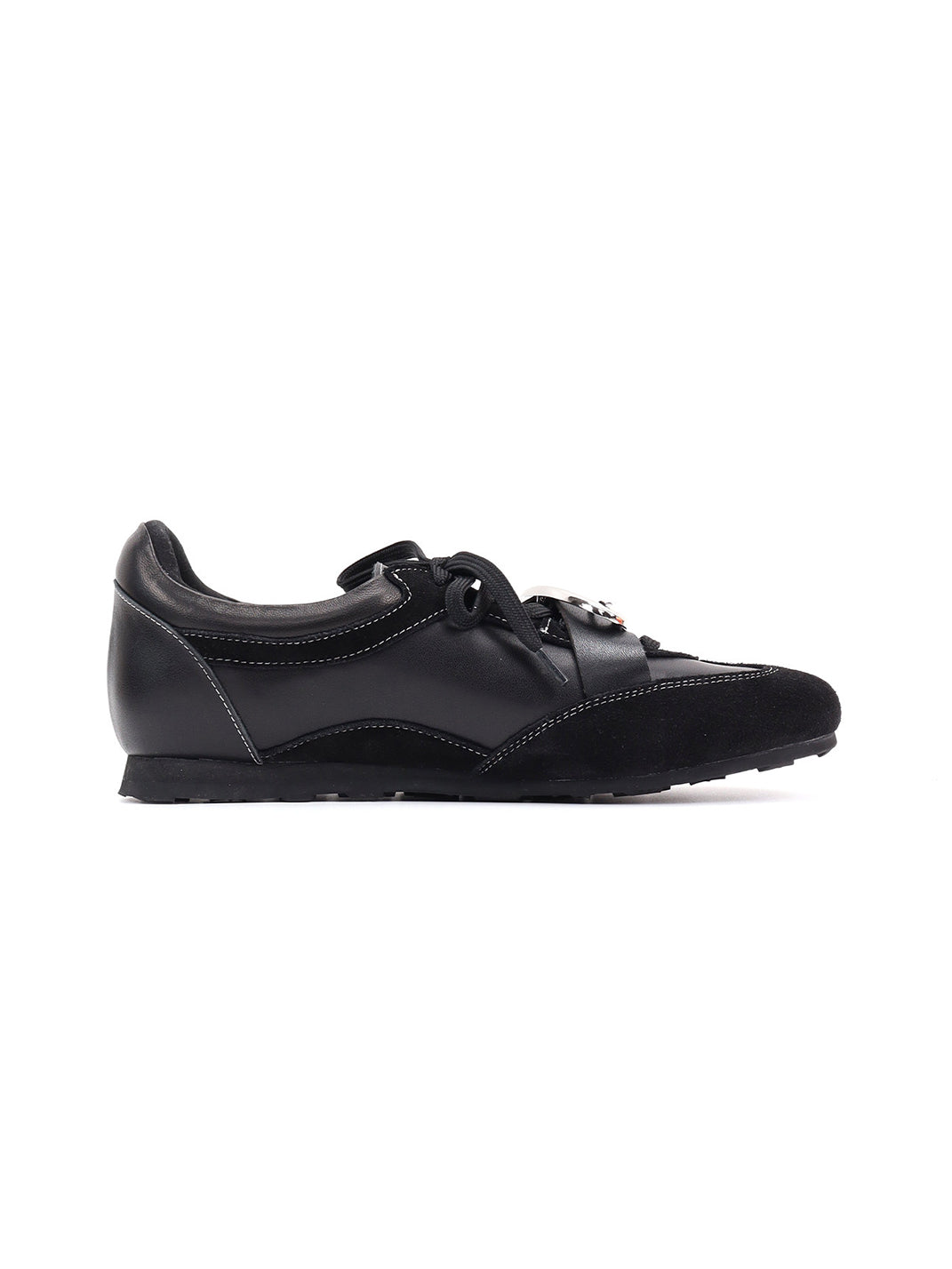 Metal-Panel Leather German Trainer Sneakers - Skipkicks