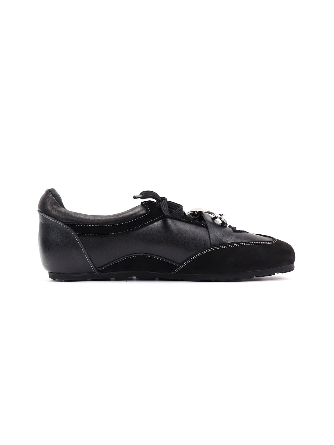 Metal-Panel Leather German Trainer Sneakers - Skipkicks