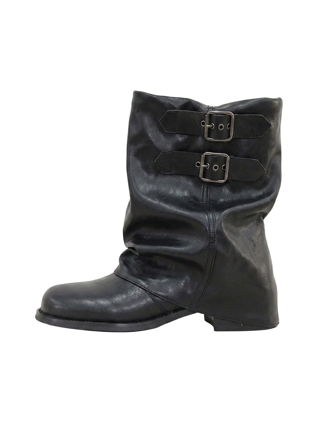 Black Buckled Wrinkle-Shaft Leather Boots - Skipkicks