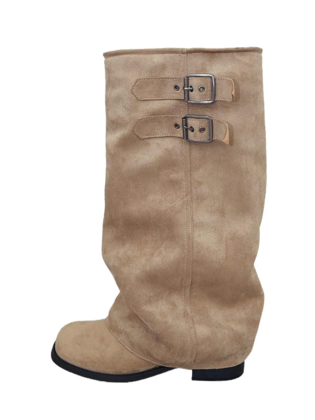 Camel Buckled Slouch-Shaft Leather Riding Boots - Skipkicks