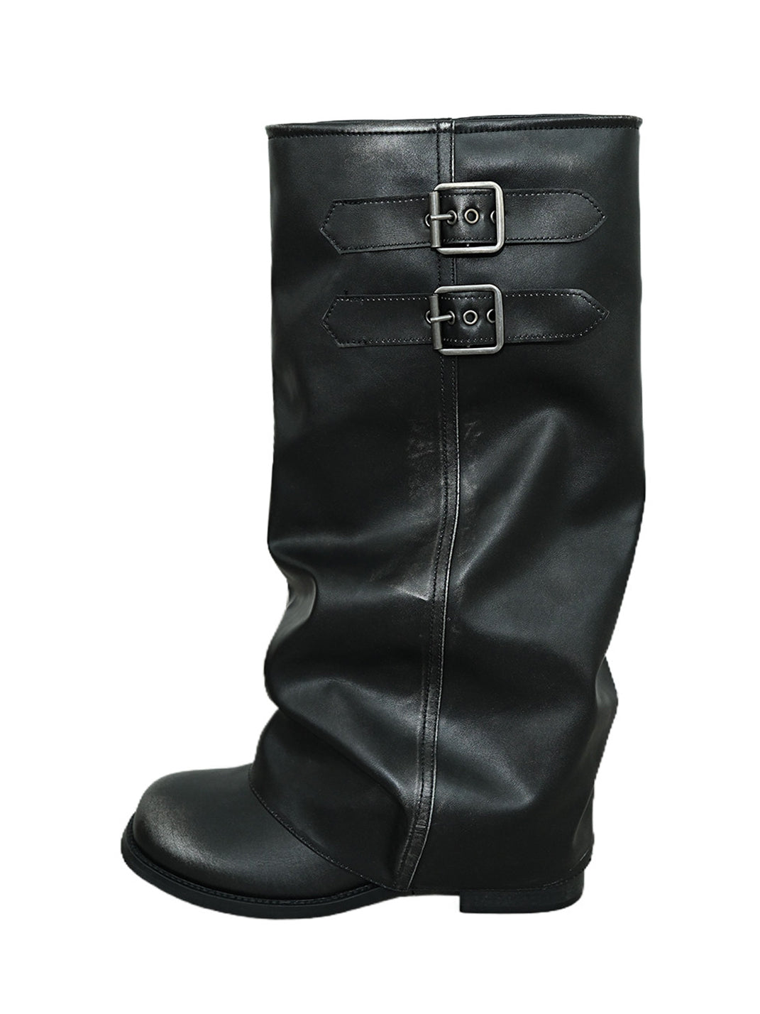 Camel Buckled Slouch-Shaft Leather Riding Boots - Skipkicks